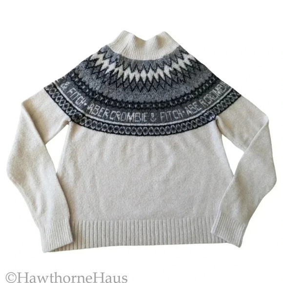 ABERCROMBIE & FITCH Soft Fair Isle Sweater Size S Pullover Logo Knit - Picture 3 of 6